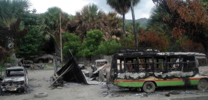 Timor-Leste, neighborhood destroyed in internal violence, April 2006.